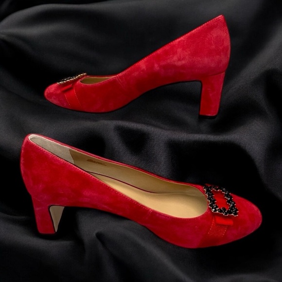 TALBOTS ISADORA JEWEL BOW SUEDE PUMPS Women's 10 M Red P214041160 - Picture 3 of 11